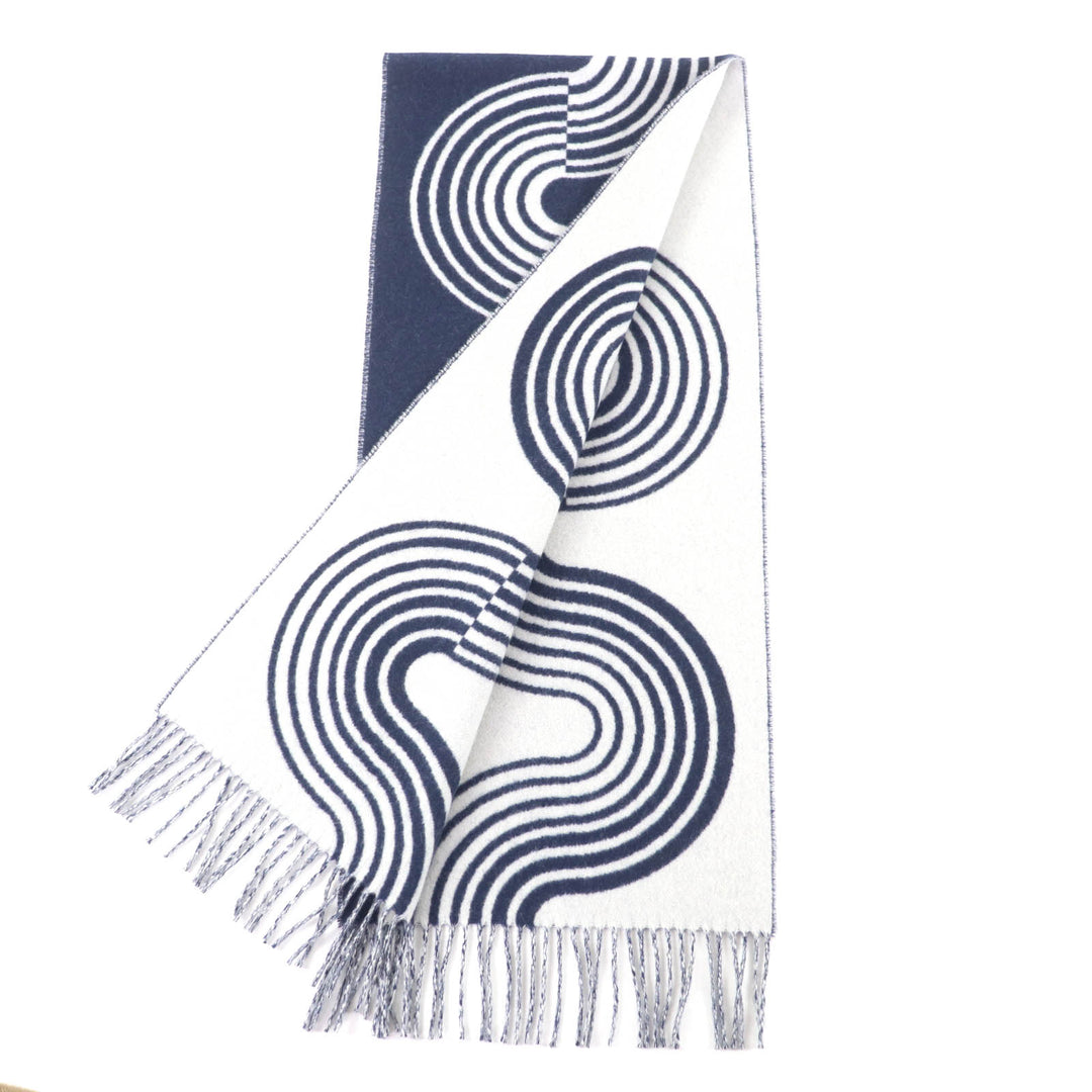 Excellent HERMES Scarf Kazak Varg With fringe Navy cashmere Women