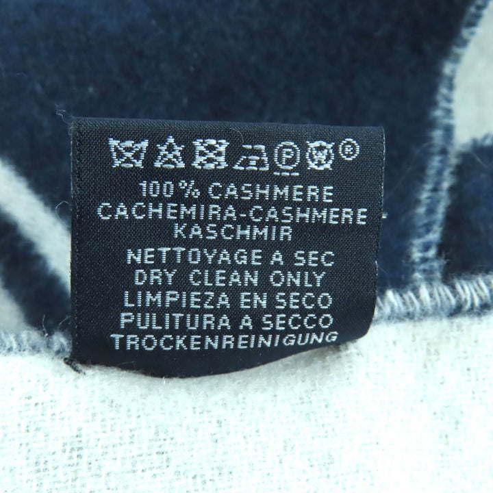 Excellent HERMES Scarf Kazak Varg With fringe Navy cashmere Women