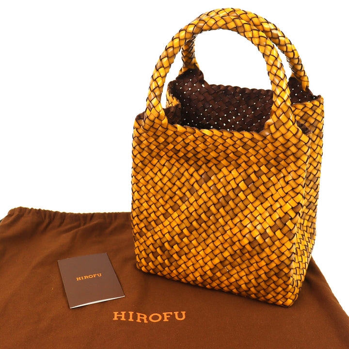Excellent HIROFU Handbag BREZZA Buffalo Braided leather Yellow Women 18679B