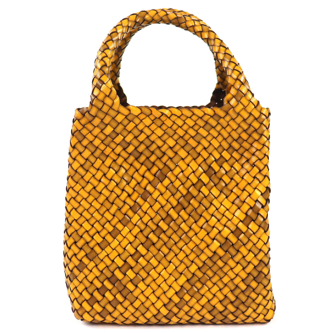 Excellent HIROFU Handbag BREZZA Buffalo Braided leather Yellow Women 18679B