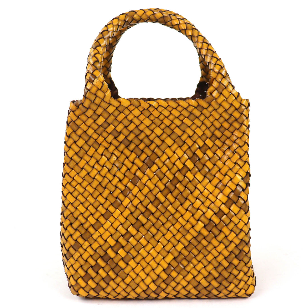 Excellent HIROFU Handbag BREZZA Buffalo Braided leather Yellow Women 18679B