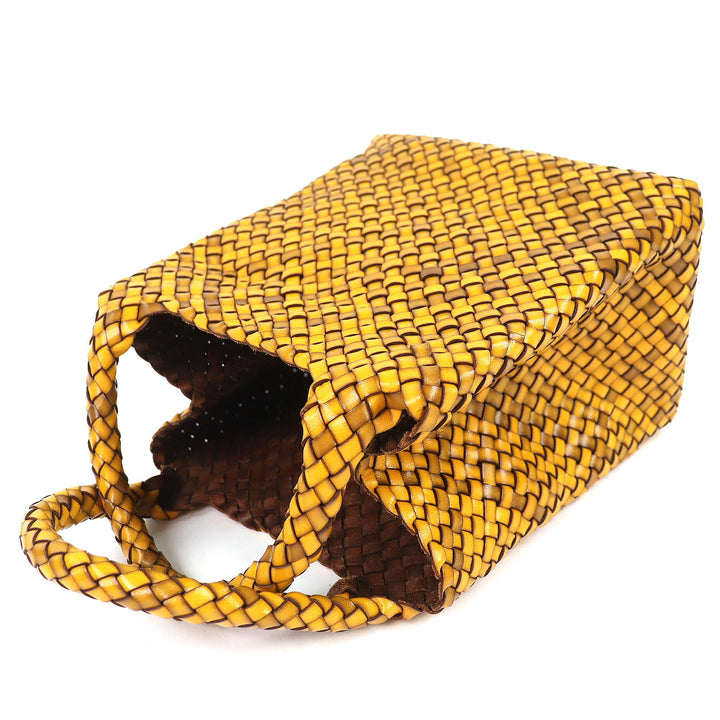 Excellent HIROFU Handbag BREZZA Buffalo Braided leather Yellow Women 18679B