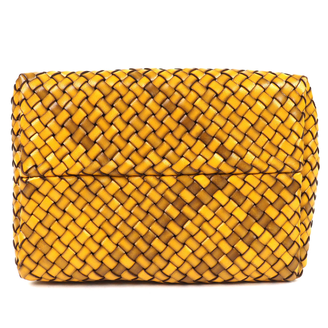 Excellent HIROFU Handbag BREZZA Buffalo Braided leather Yellow Women 18679B