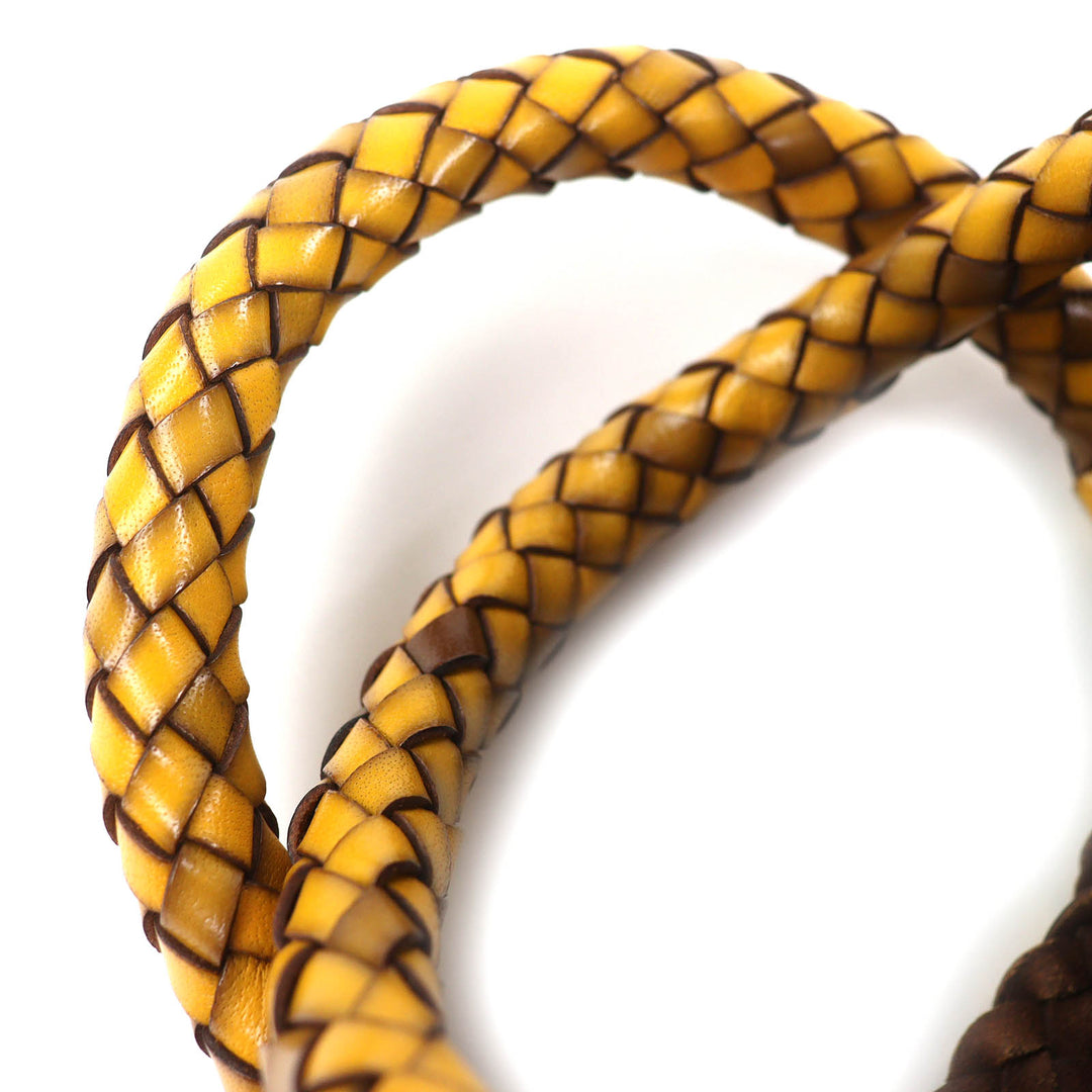 Excellent HIROFU Handbag BREZZA Buffalo Braided leather Yellow Women 18679B