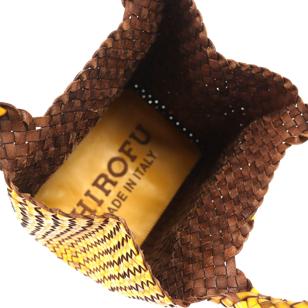 Excellent HIROFU Handbag BREZZA Buffalo Braided leather Yellow Women 18679B