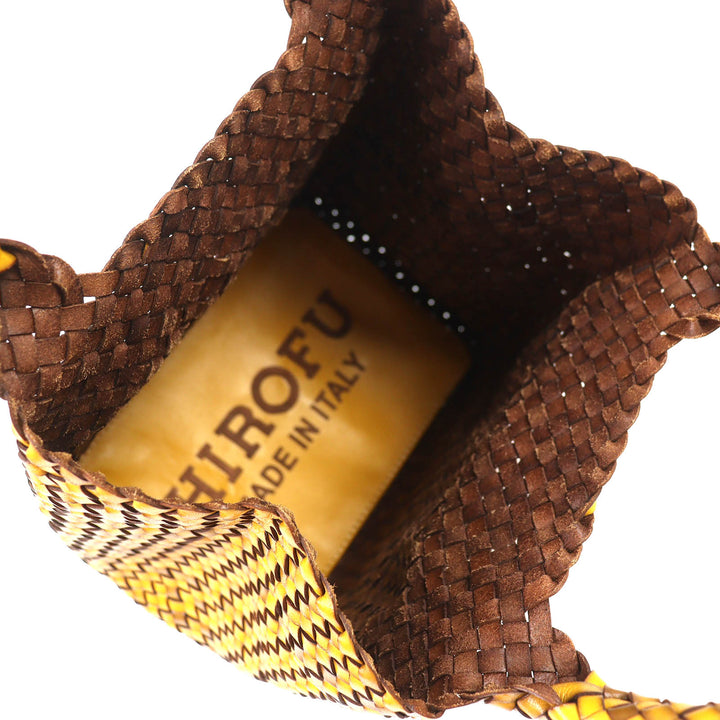 Excellent HIROFU Handbag BREZZA Buffalo Braided leather Yellow Women 18679B