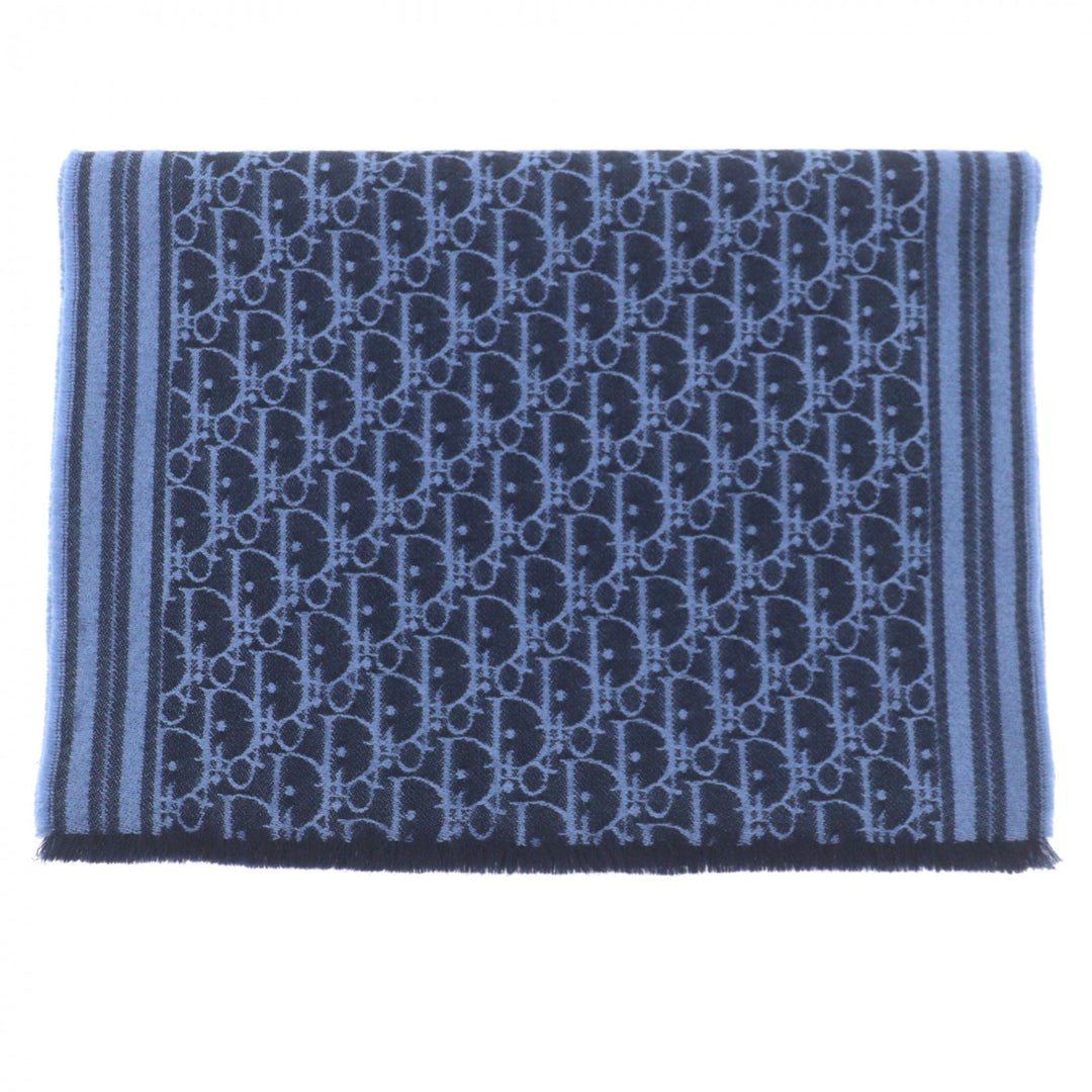 Great DIOR Scarf Oblique fringed stole blue cashmere mens 93E008A0320