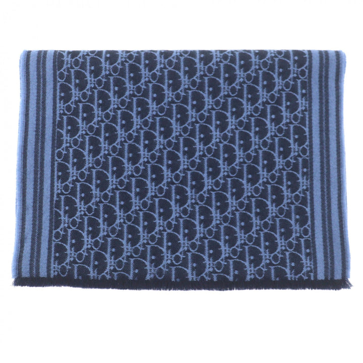 Great DIOR Scarf Oblique fringed stole blue cashmere mens 93E008A0320