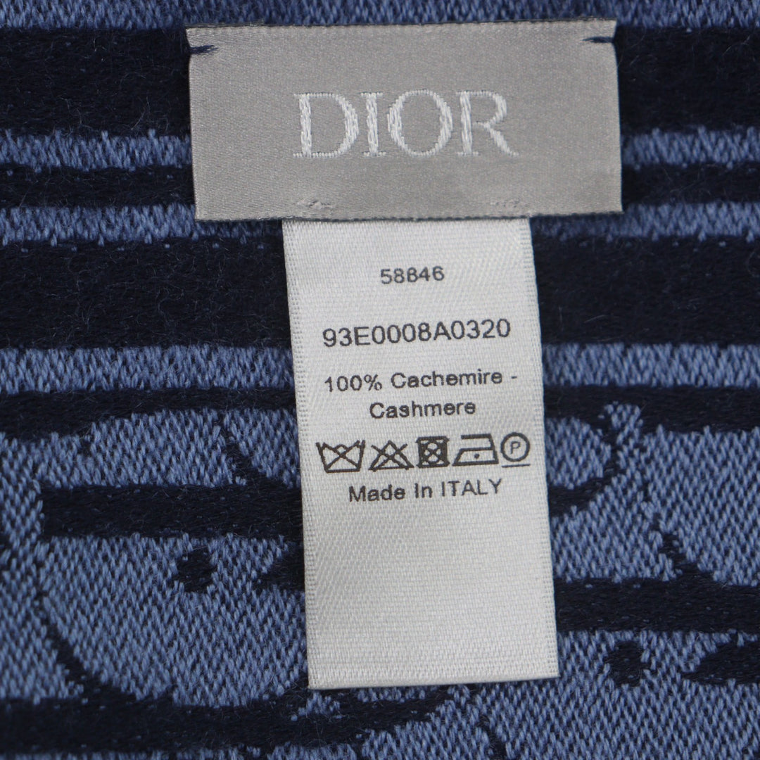Great DIOR Scarf Oblique fringed stole blue cashmere mens 93E008A0320