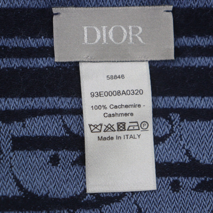 Great DIOR Scarf Oblique fringed stole blue cashmere mens 93E008A0320