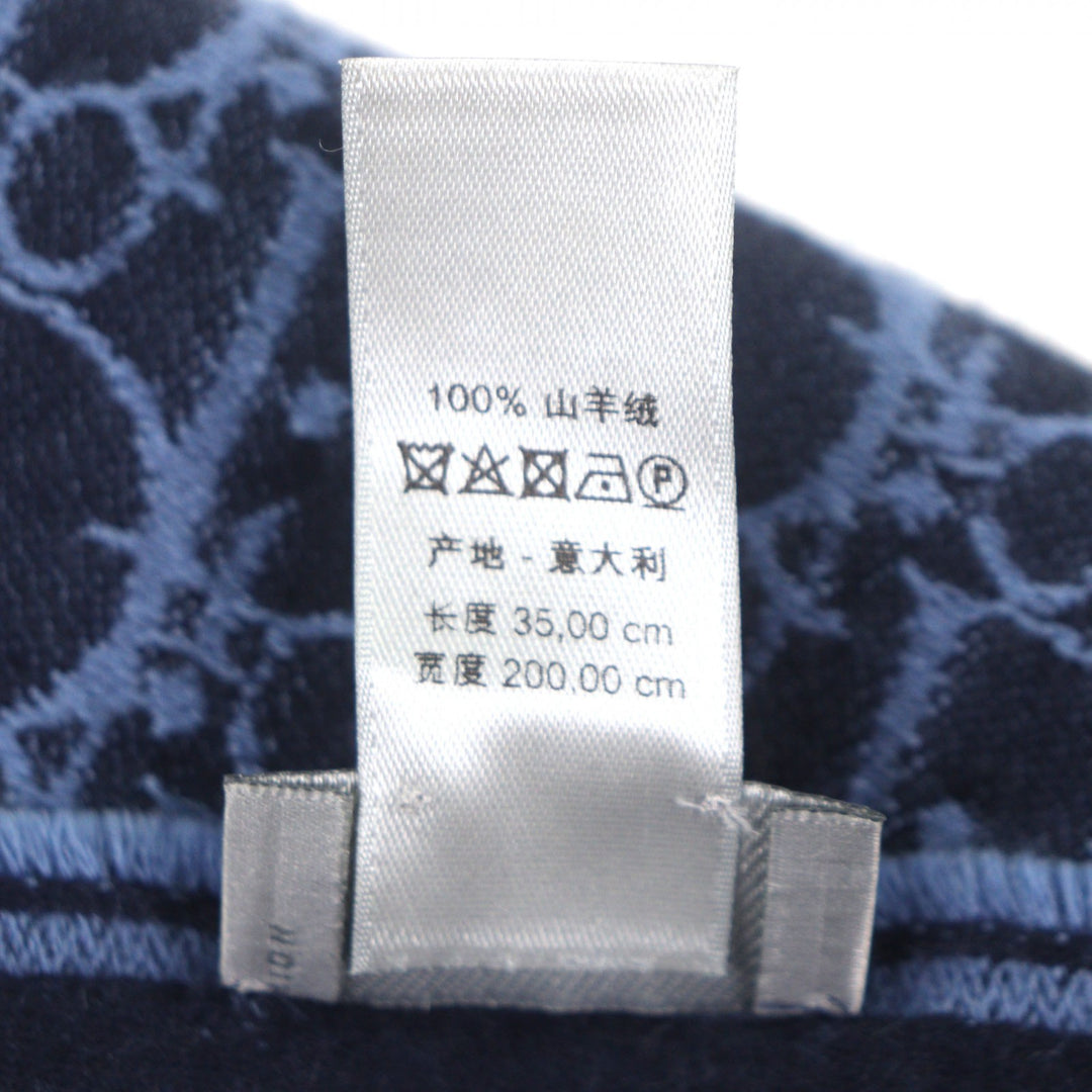Great DIOR Scarf Oblique fringed stole blue cashmere mens 93E008A0320