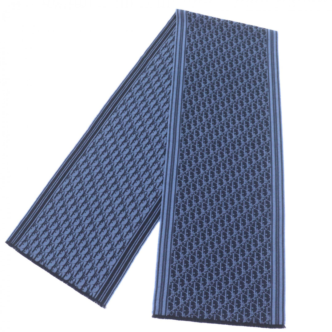 Great DIOR Scarf Oblique fringed stole blue cashmere mens 93E008A0320