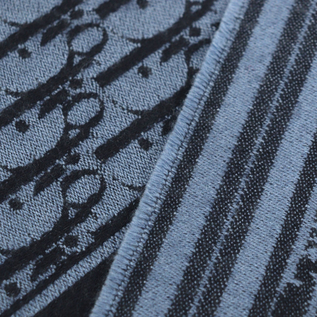 Great DIOR Scarf Oblique fringed stole blue cashmere mens 93E008A0320