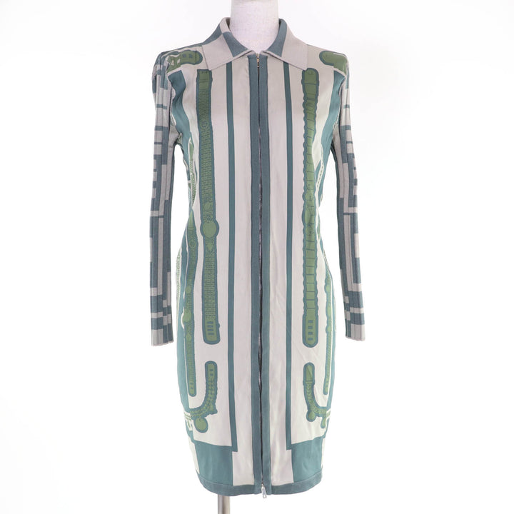 Excellent HERMES one piece Twill Rail Long Sleeve Knit green silk 42 2H2837D5