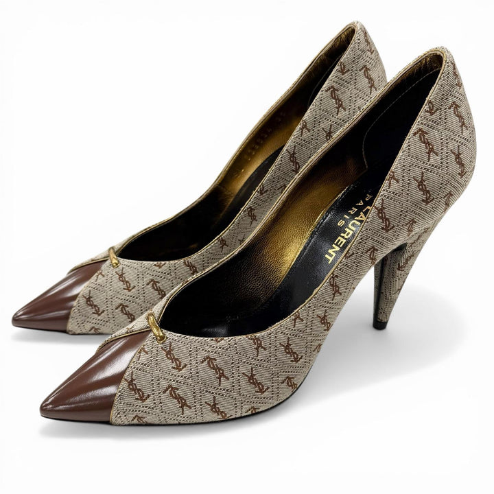 Excellent SAINT LAURENT PARIS pumps Brown fabric Women 35 639634