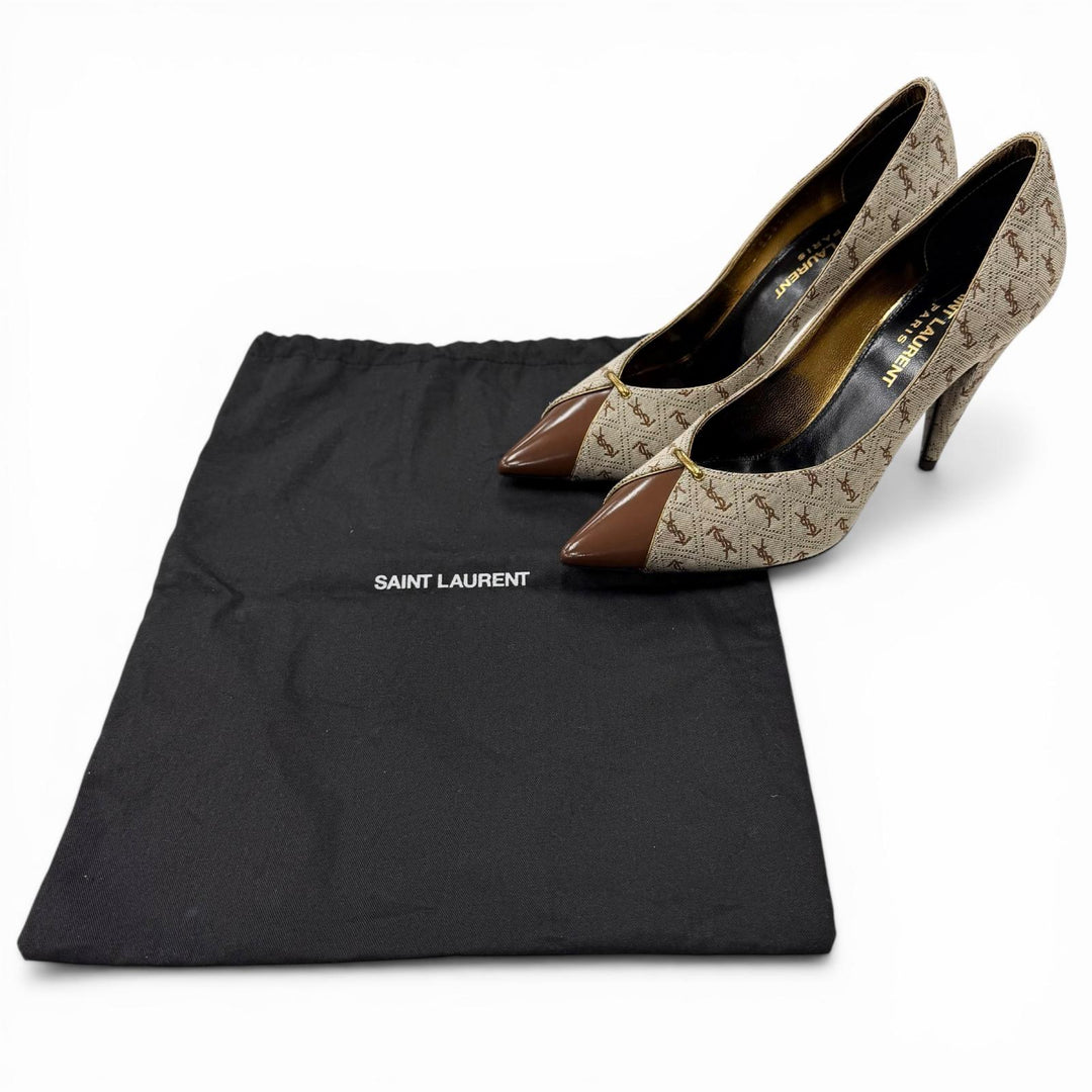 Excellent SAINT LAURENT PARIS pumps Brown fabric Women 35 639634