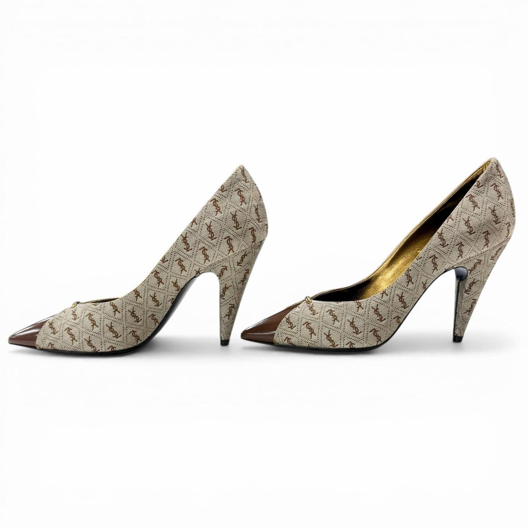 Excellent SAINT LAURENT PARIS pumps Brown fabric Women 35 639634