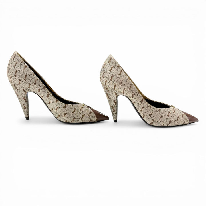 Excellent SAINT LAURENT PARIS pumps Brown fabric Women 35 639634