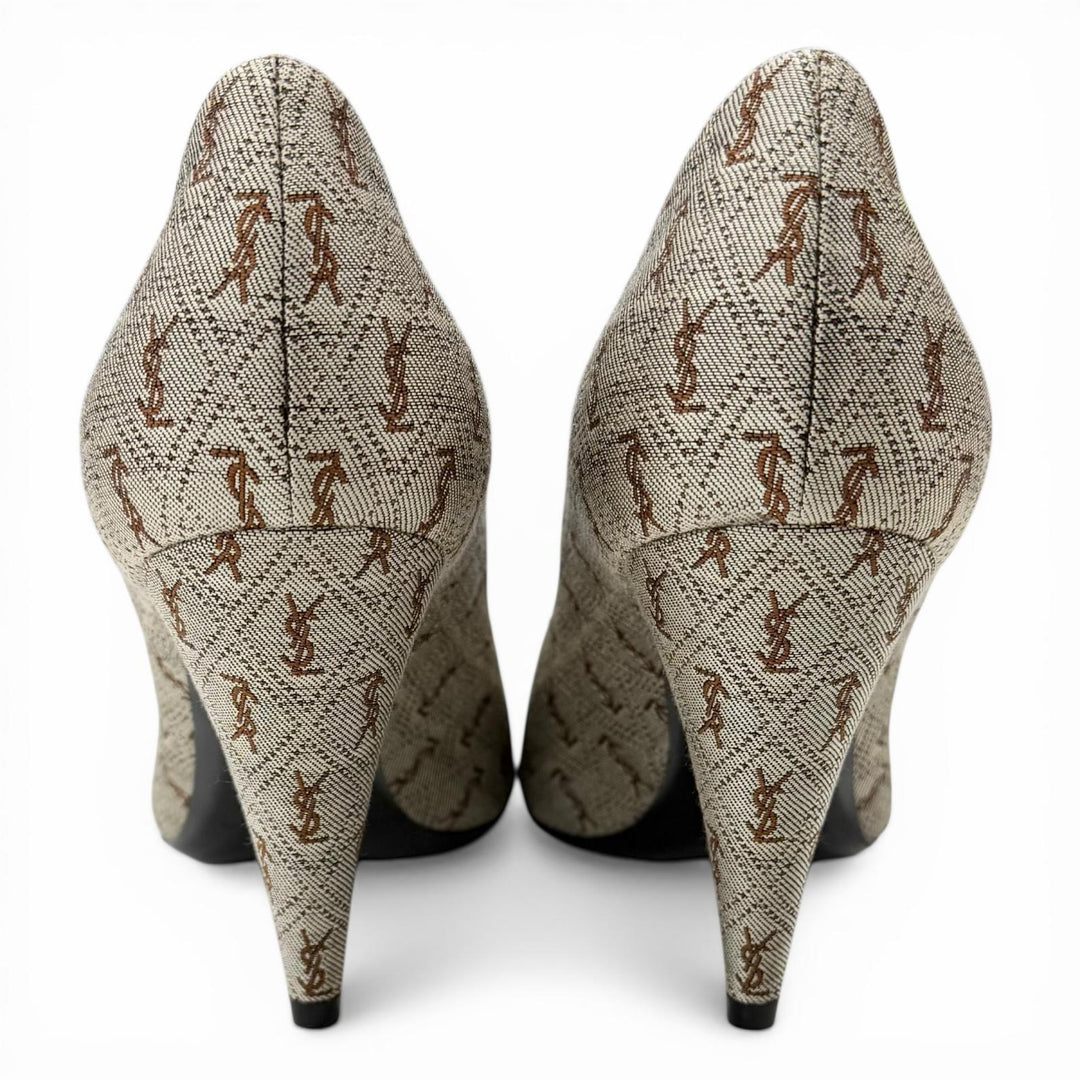 Excellent SAINT LAURENT PARIS pumps Brown fabric Women 35 639634
