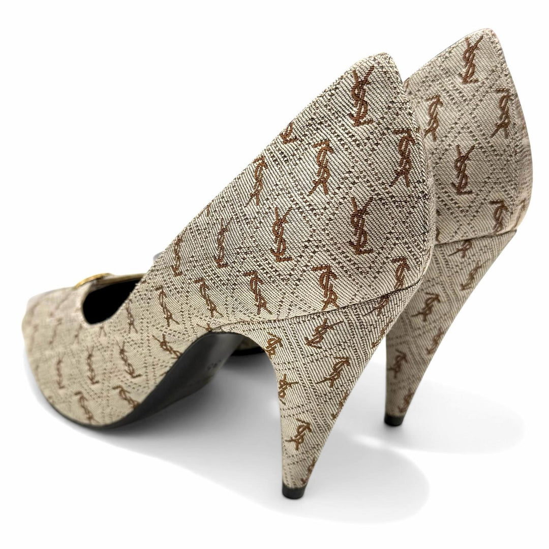 Excellent SAINT LAURENT PARIS pumps Brown fabric Women 35 639634