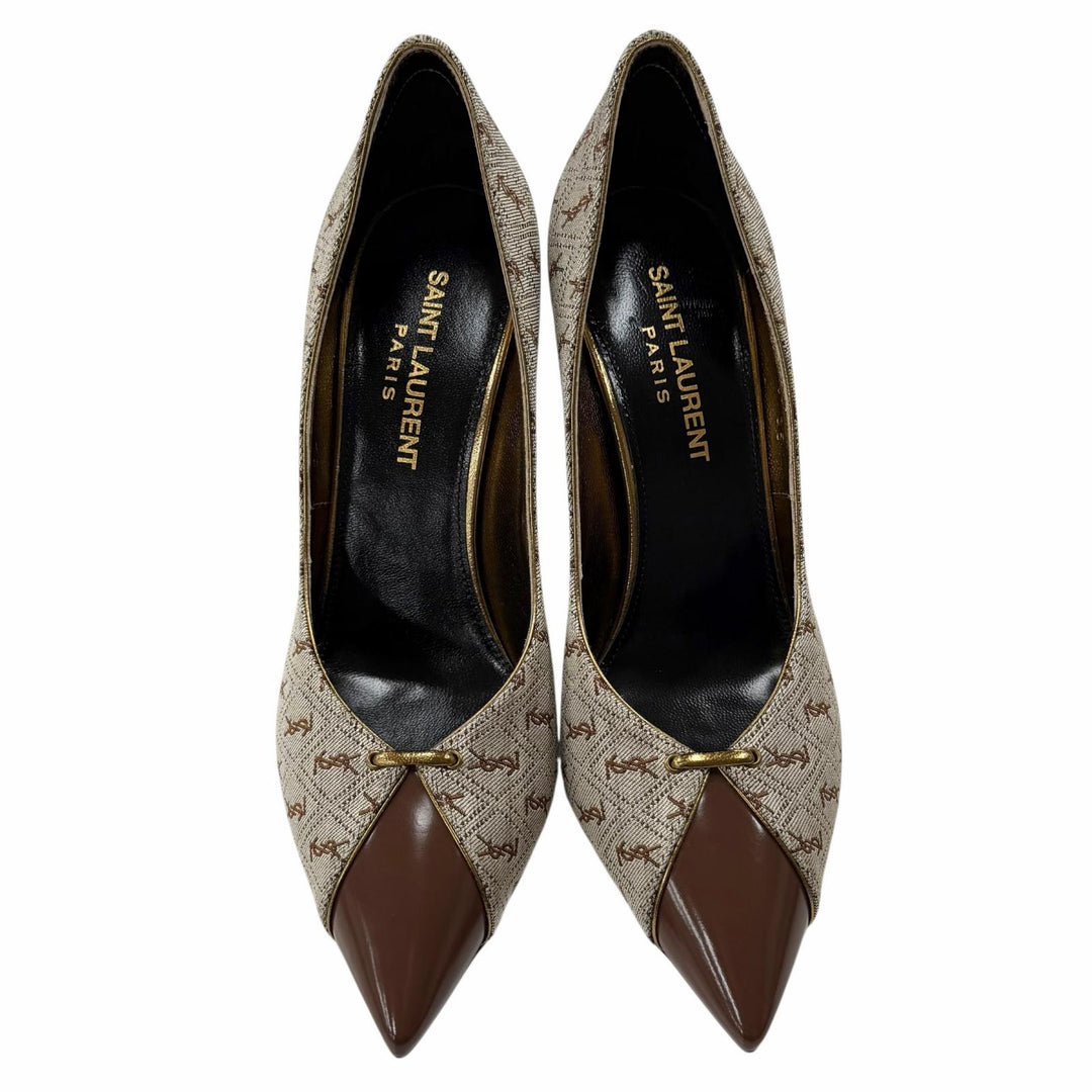 Excellent SAINT LAURENT PARIS pumps Brown fabric Women 35 639634