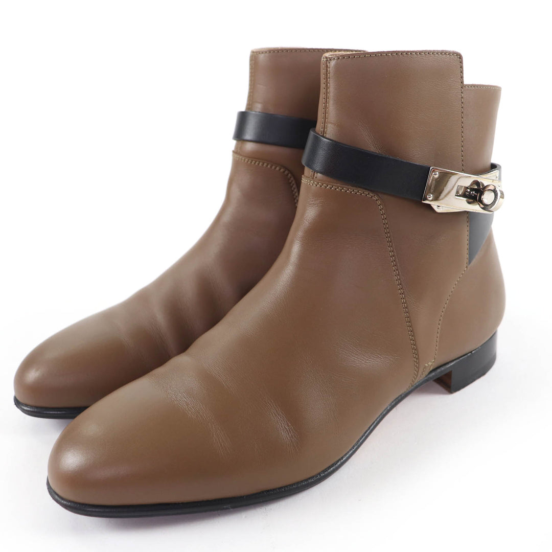 Great HERMES short boots Neo Kelly Buckle Leather Brown leather Women 37.5
