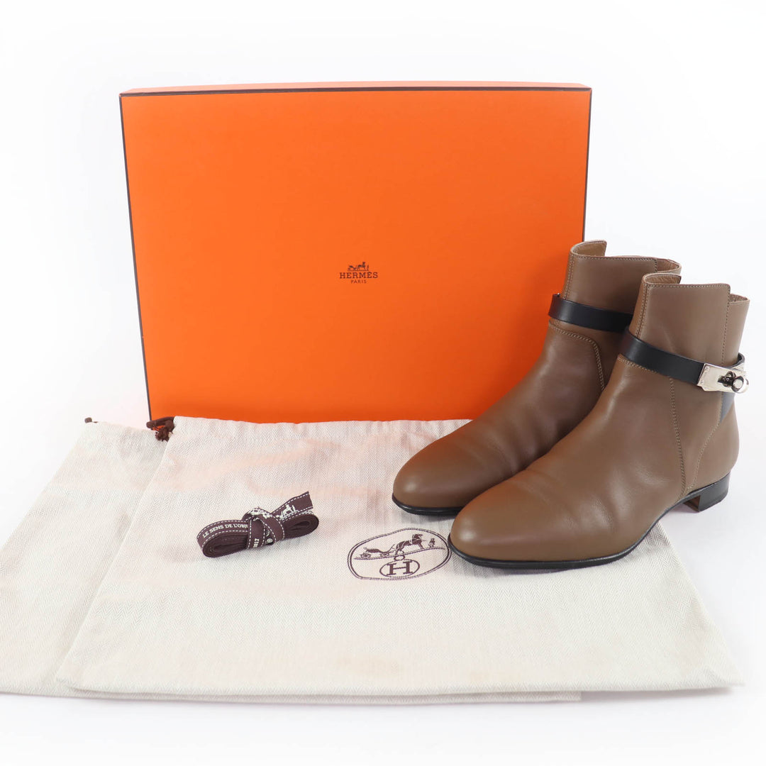 Great HERMES short boots Neo Kelly Buckle Leather Brown leather Women 37.5