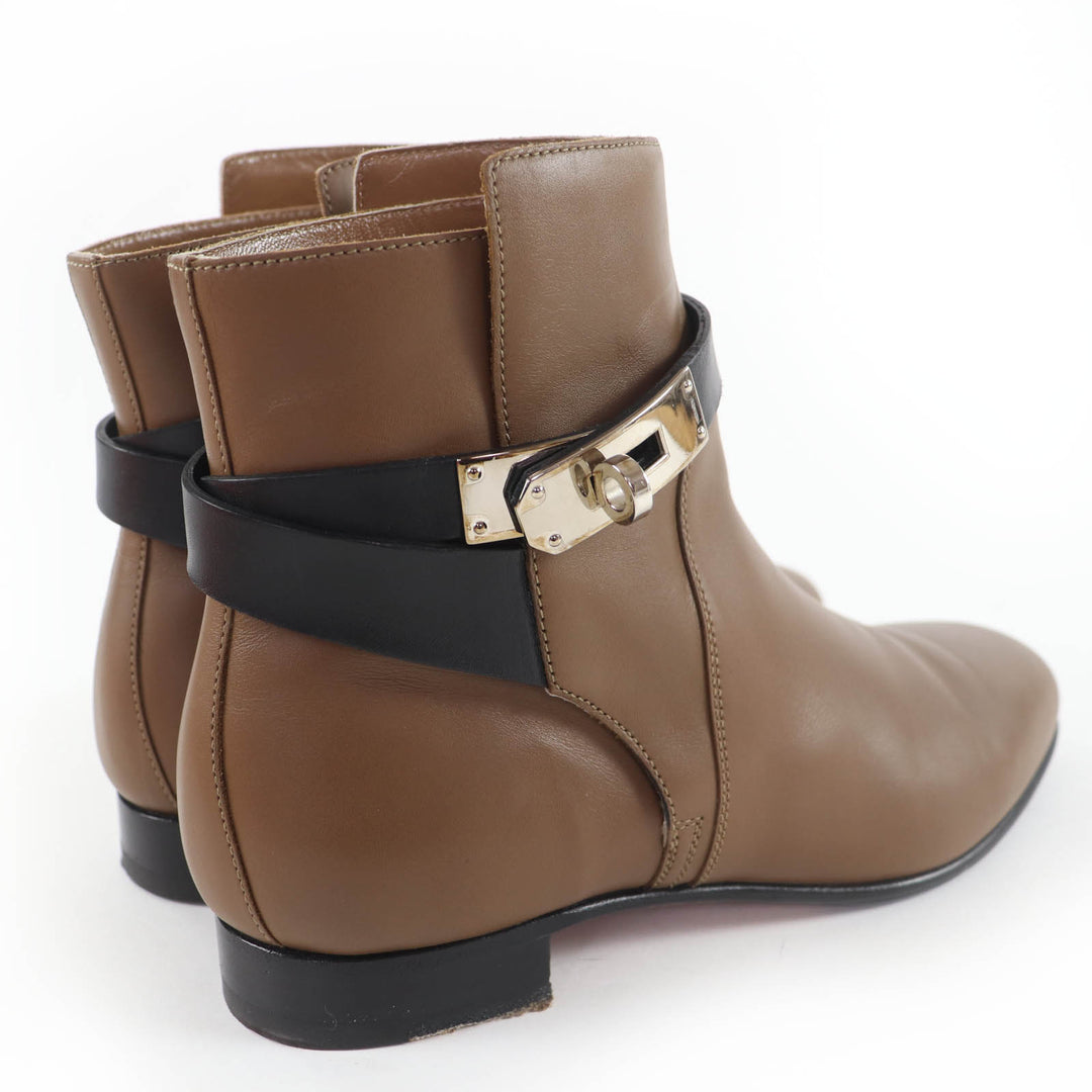Great HERMES short boots Neo Kelly Buckle Leather Brown leather Women 37.5