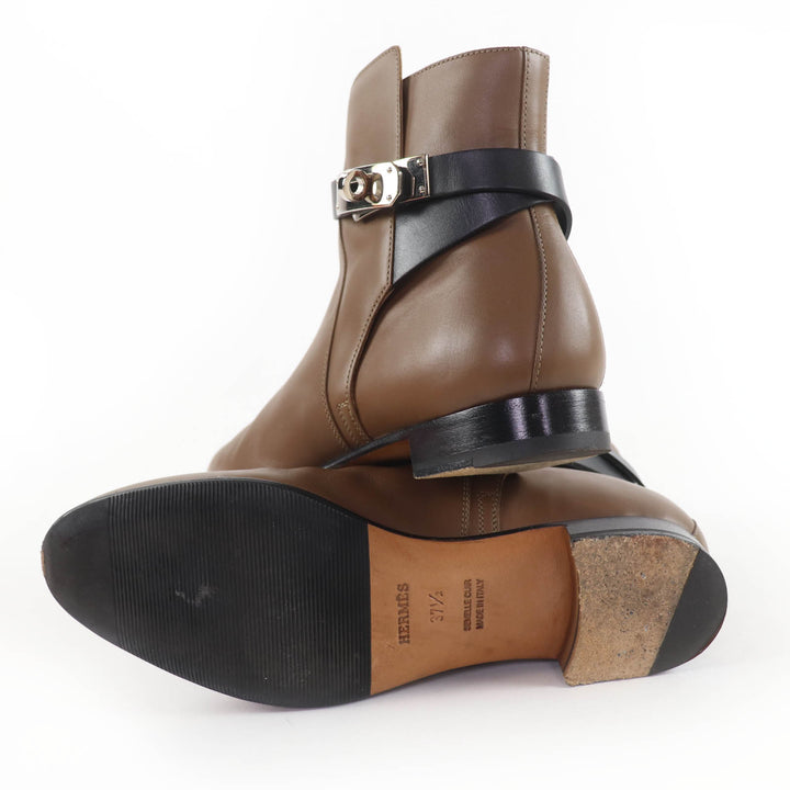 Great HERMES short boots Neo Kelly Buckle Leather Brown leather Women 37.5