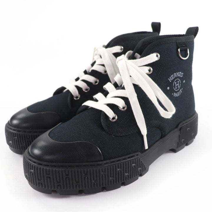 Excellent HERMES High cut sneakers Itineraire canvas black canvas Women 36