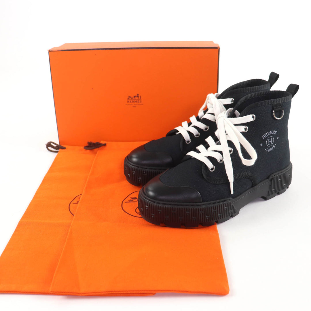 Excellent HERMES High cut sneakers Itineraire canvas black canvas Women 36