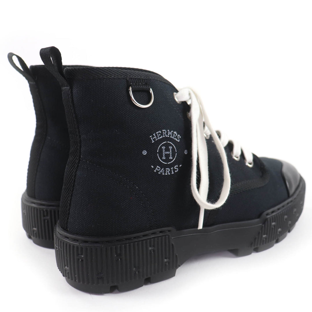 Excellent HERMES High cut sneakers Itineraire canvas black canvas Women 36