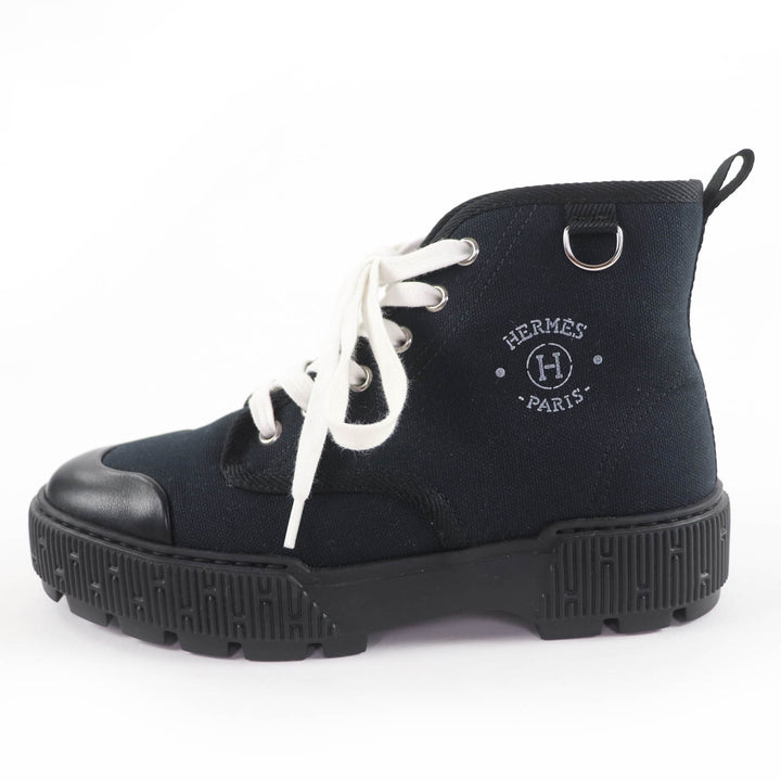 Excellent HERMES High cut sneakers Itineraire canvas black canvas Women 36