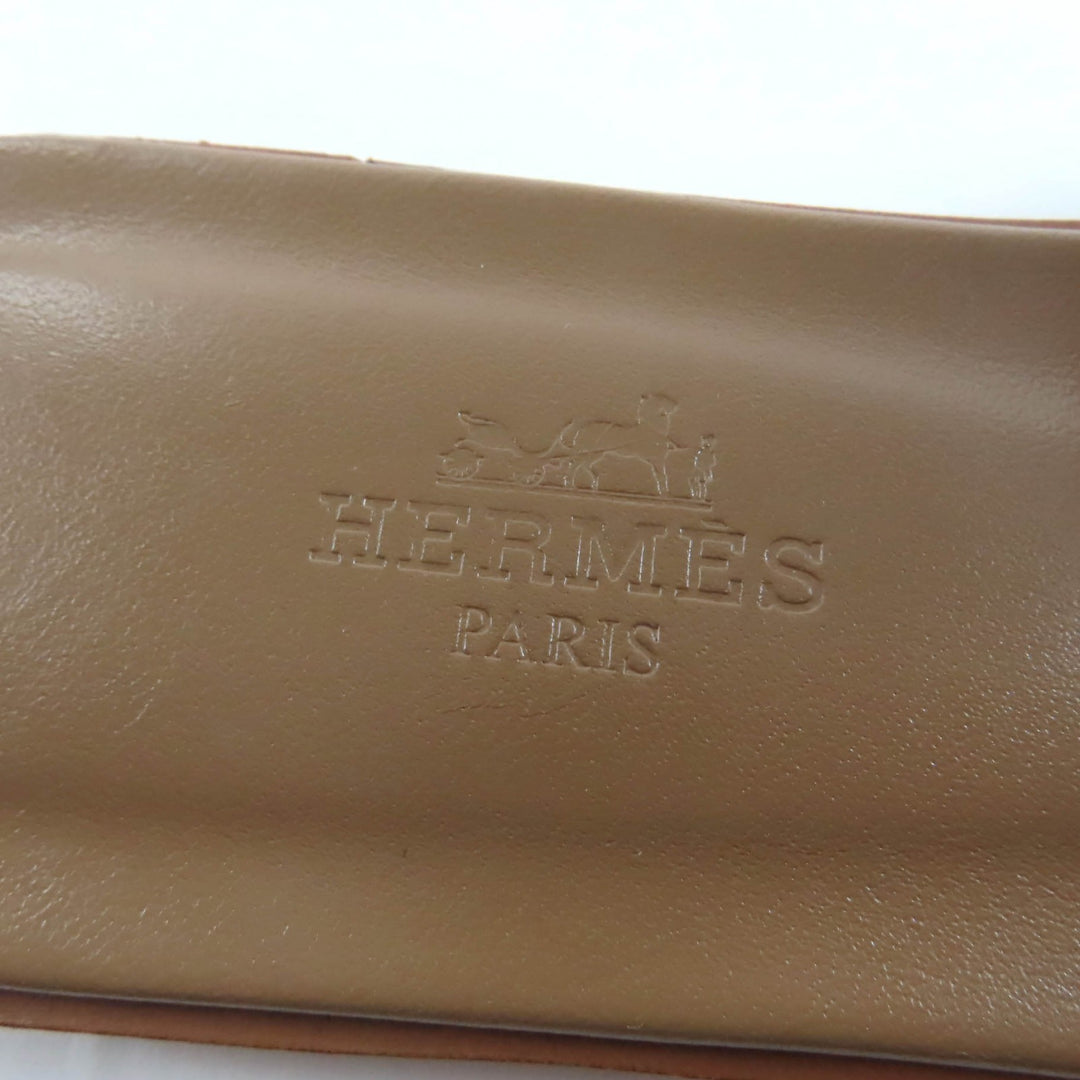 Great HERMES Sandals Oran H Motif Denim and Leather Flats Indigo denim Women 36