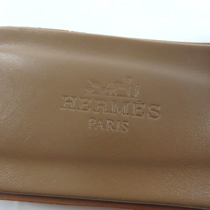 Great HERMES Sandals Oran H Motif Denim and Leather Flats Indigo denim Women 36