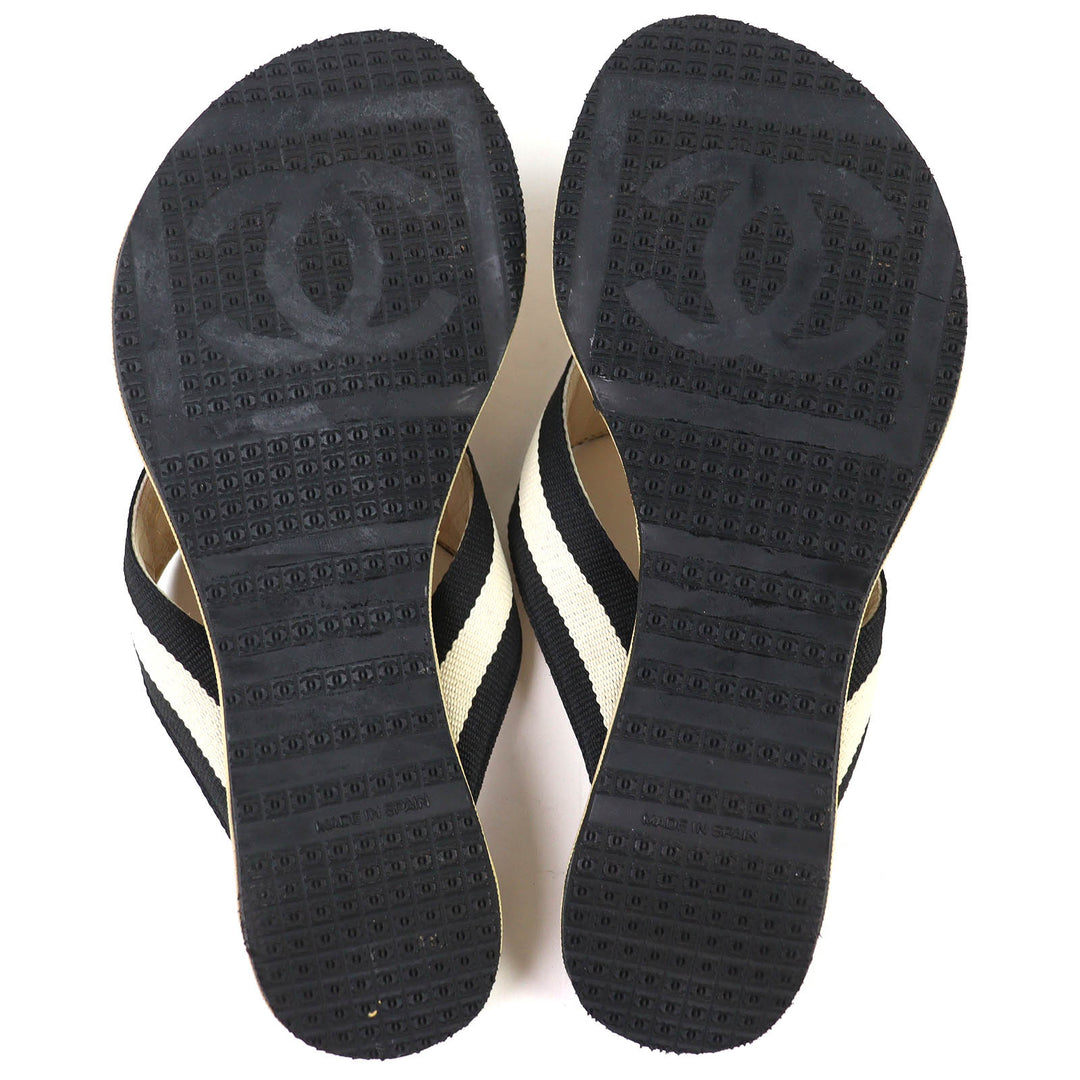Great CHANEL ENTRE DOIGTS COCO Mark Wood Thong Sandals Beach Sandals 35 G24999