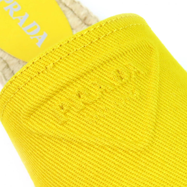 Excellent PRADA Triangle Logo Canvas Espadrille Flat Sandals yellow 37 1XX619
