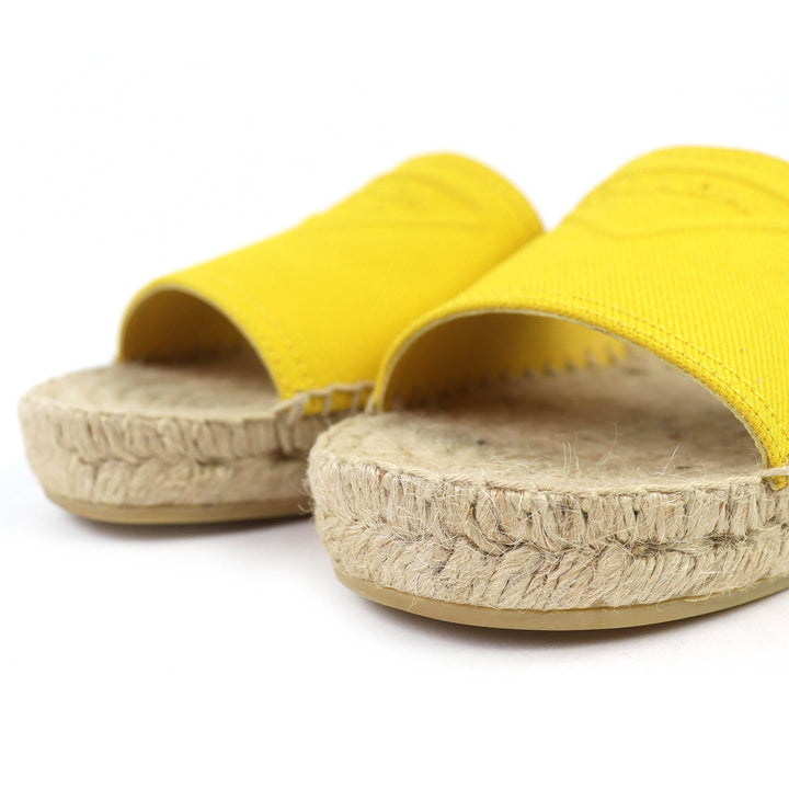Excellent PRADA Triangle Logo Canvas Espadrille Flat Sandals yellow 37 1XX619
