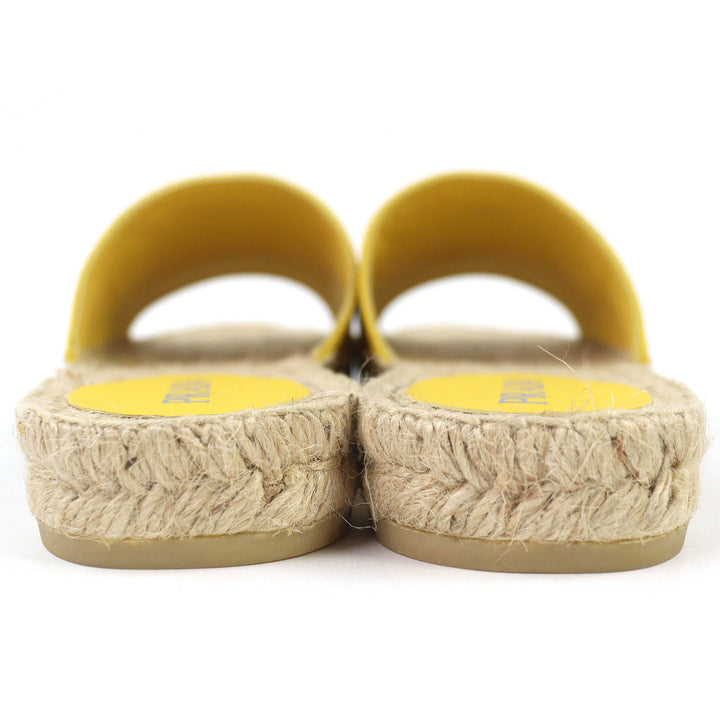 Excellent PRADA Triangle Logo Canvas Espadrille Flat Sandals yellow 37 1XX619