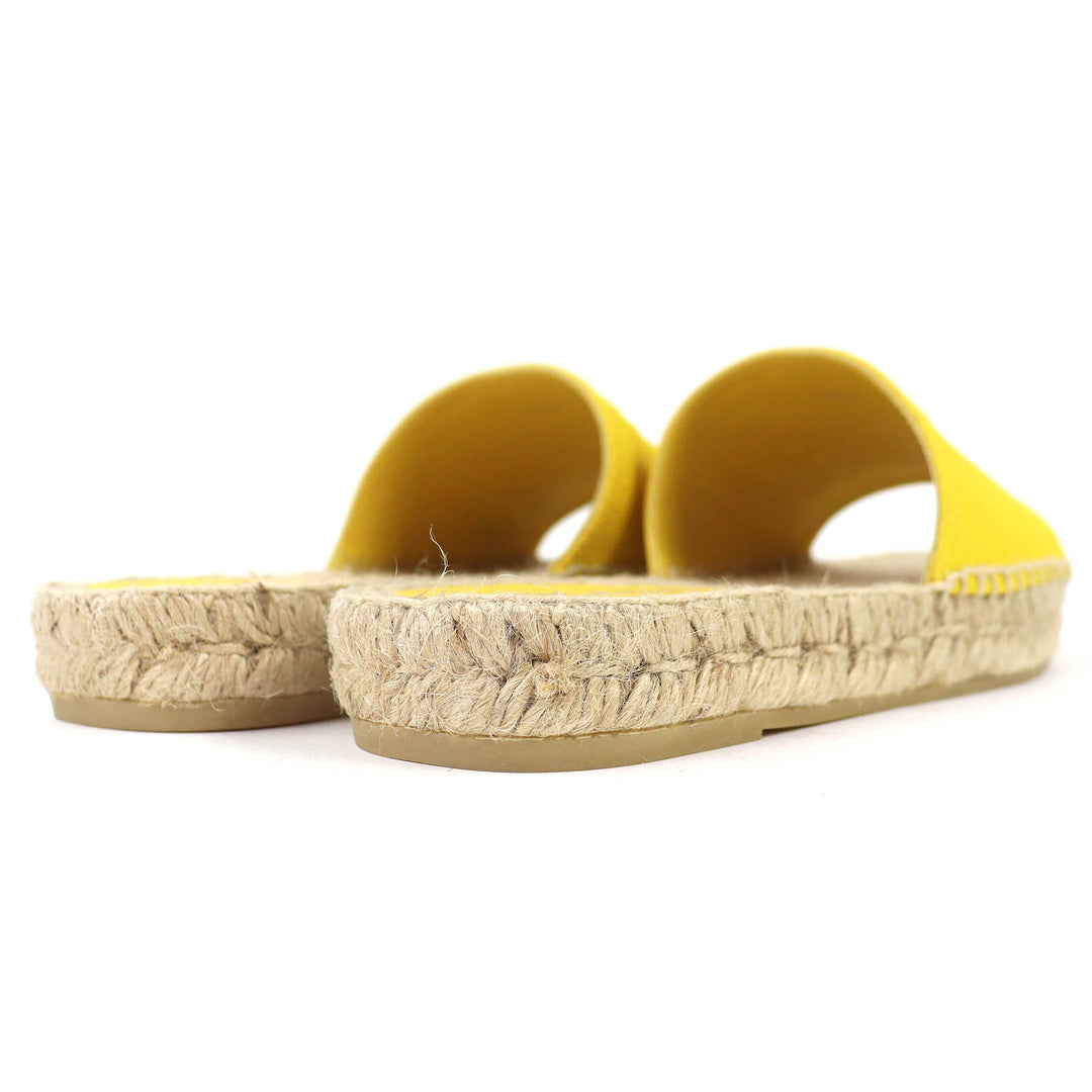 Excellent PRADA Triangle Logo Canvas Espadrille Flat Sandals yellow 37 1XX619