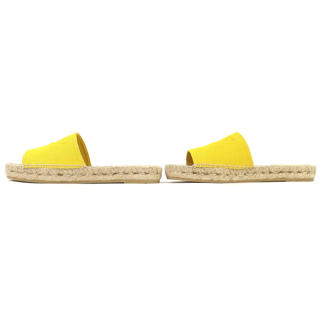 Excellent PRADA Triangle Logo Canvas Espadrille Flat Sandals yellow 37 1XX619