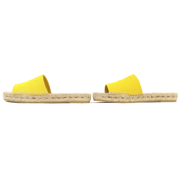 Excellent PRADA Triangle Logo Canvas Espadrille Flat Sandals yellow 37 1XX619