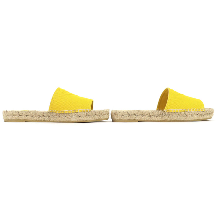Excellent PRADA Triangle Logo Canvas Espadrille Flat Sandals yellow 37 1XX619