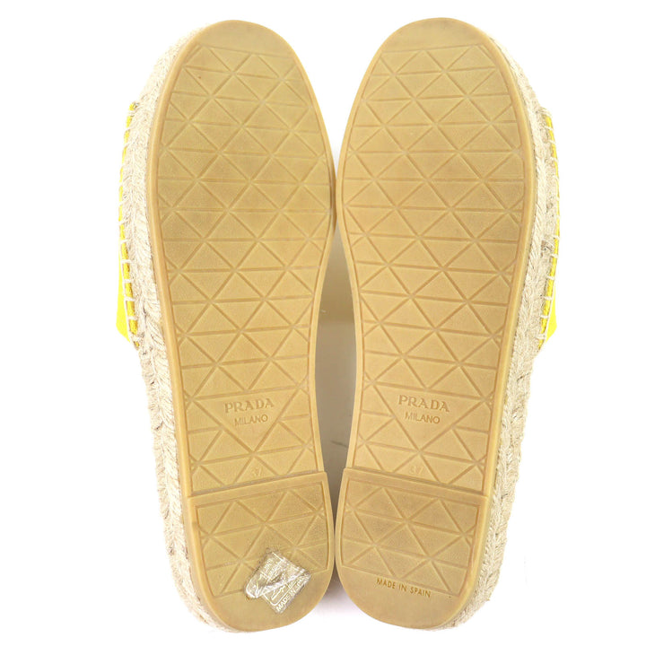 Excellent PRADA Triangle Logo Canvas Espadrille Flat Sandals yellow 37 1XX619