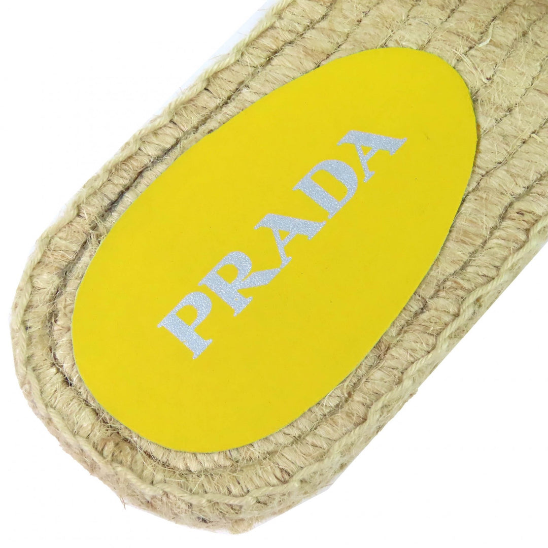 Excellent PRADA Triangle Logo Canvas Espadrille Flat Sandals yellow 37 1XX619