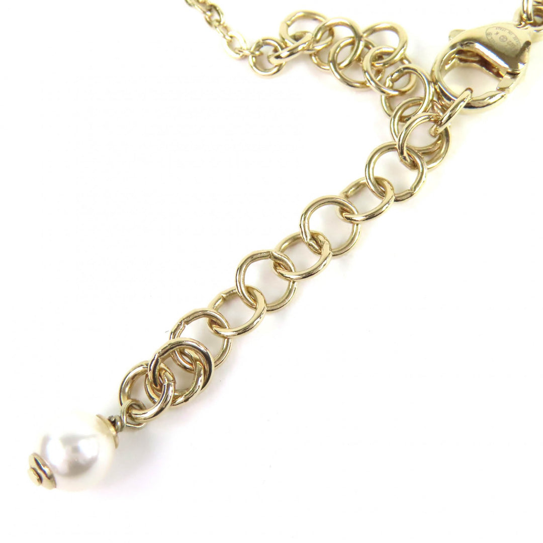 Excellent CHANEL Necklace Camellia COCO Mark Rhinestone Faux Pearl gold B22K