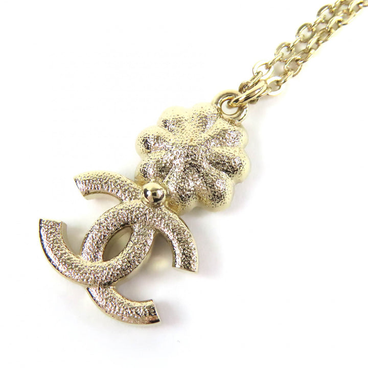 Excellent CHANEL Necklace Camellia COCO Mark Rhinestone Faux Pearl gold B22K