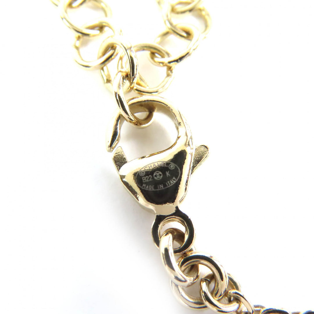 Excellent CHANEL Necklace Camellia COCO Mark Rhinestone Faux Pearl gold B22K