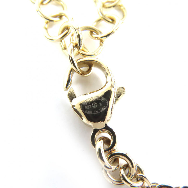 Excellent CHANEL Necklace Camellia COCO Mark Rhinestone Faux Pearl gold B22K