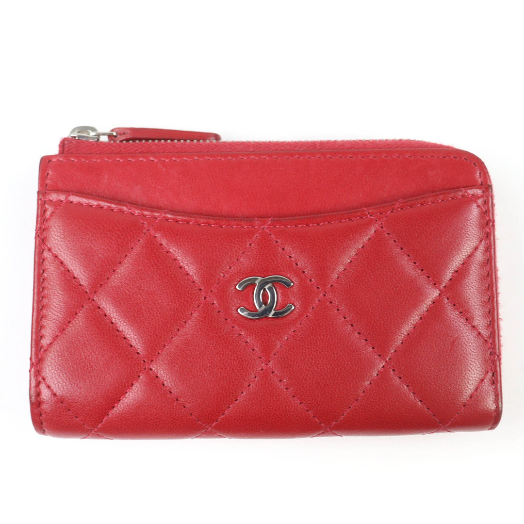 Discounted Very Good CHANEL Coin case COCO Mark Matelassé Lambskin Fragment Case Red Women